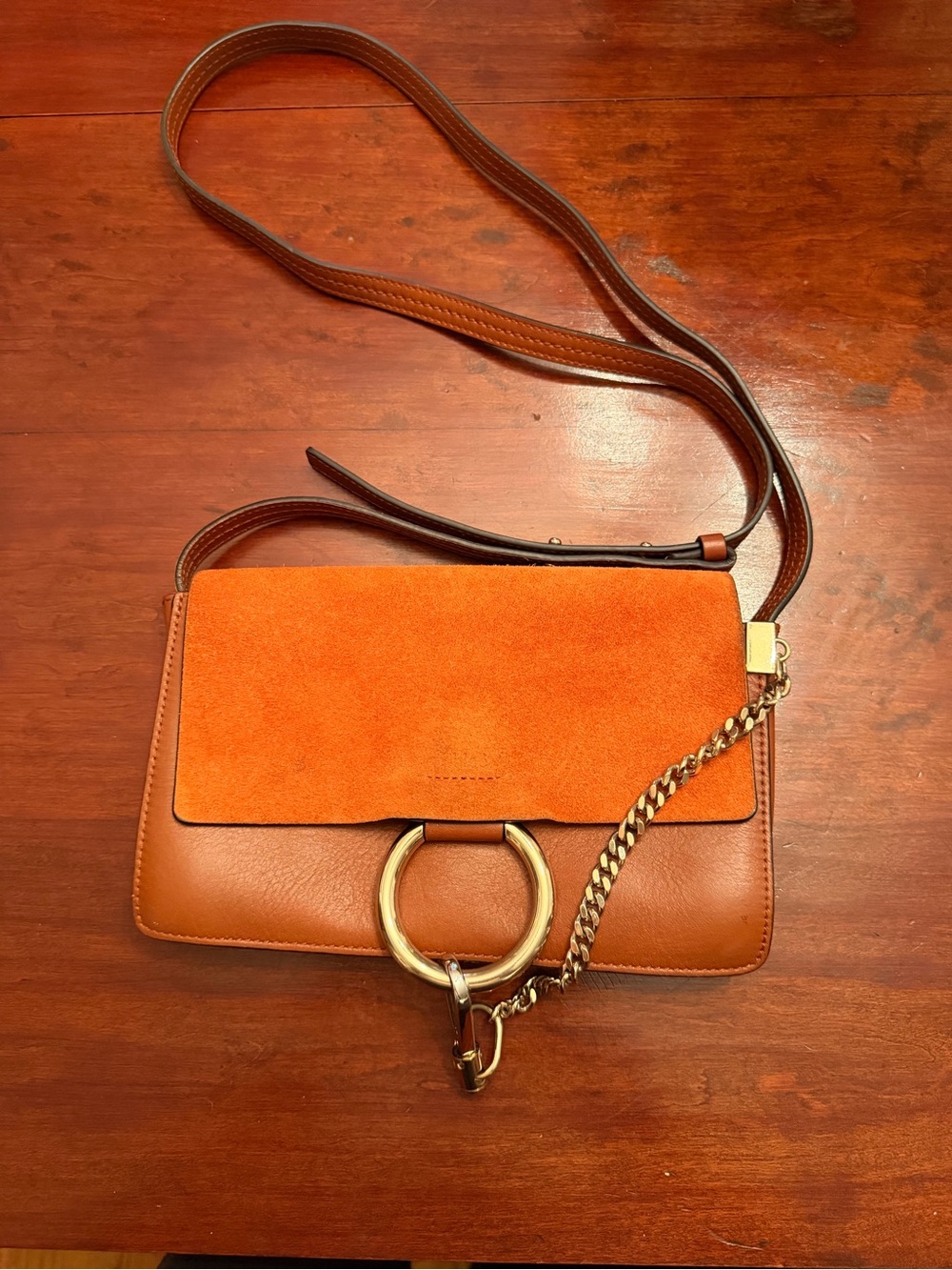Chloe Suede & Leather Crossbody Bag in Orange-Brown